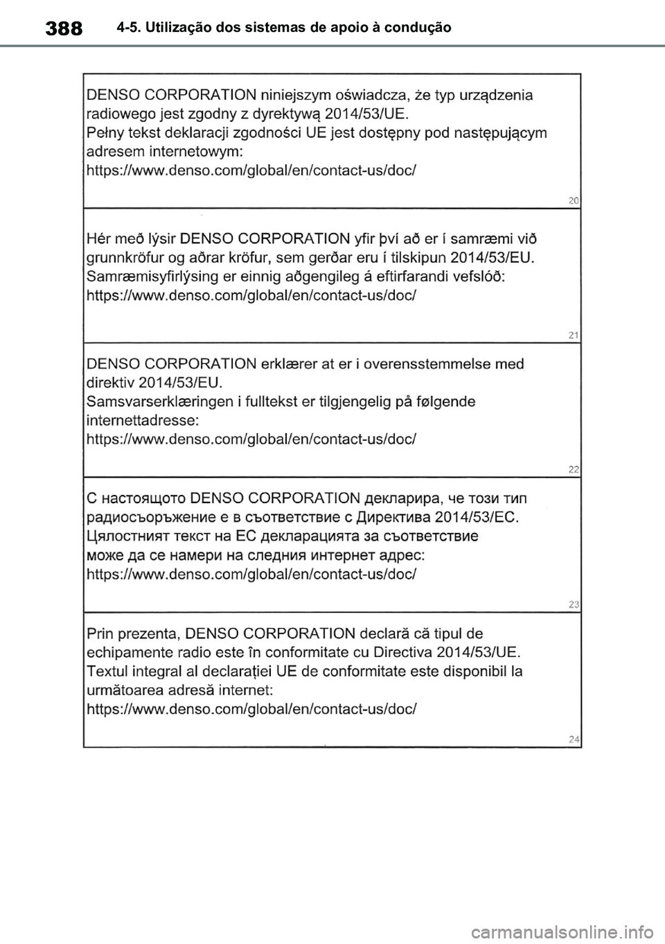 TOYOTA RAV4 2019 Manual de utilização (in Portuguese) 3884-5. Utilização dos sistemas de apoio à condução
M42C86toeuenvhch04.fm Page 388 Monday, February 3, 2020 11:45 PM
RAV4HV_OM_OM42C86E-1 maiadouro 04022020.pdf 38804/02/20 00:38 TOYOTA RAV4 2019 Manual de utilização (in Portuguese) 3884-5. Utilização dos sistemas de apoio à condução
M42C86toeuenvhch04.fm Page 388 Monday, February 3, 2020 11:45 PM
RAV4HV_OM_OM42C86E-1 maiadouro 04022020.pdf 38804/02/20 00:38