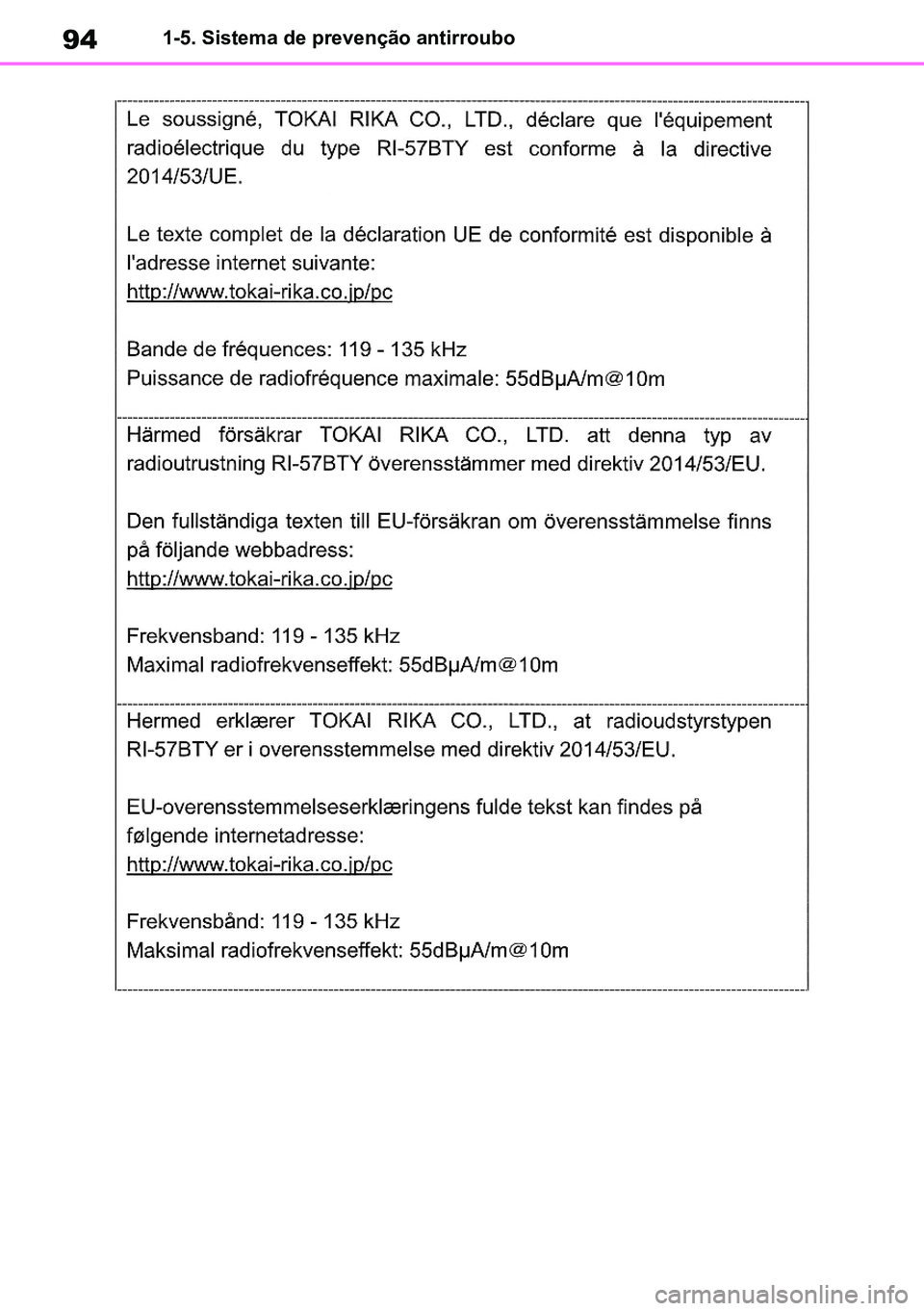 TOYOTA RAV4 2019 Manual de utilização (in Portuguese) 941-5. Sistema de prevenção antirroubo
M42C86toeuenvhch01.fm Page 94 Monday, February 3, 2020 11:36 PM
RAV4HV_OM_OM42C86E-1 maiadouro 04022020.pdf 9404/02/20 00:37 TOYOTA RAV4 2019 Manual de utilização (in Portuguese) 941-5. Sistema de prevenção antirroubo
M42C86toeuenvhch01.fm Page 94 Monday, February 3, 2020 11:36 PM
RAV4HV_OM_OM42C86E-1 maiadouro 04022020.pdf 9404/02/20 00:37