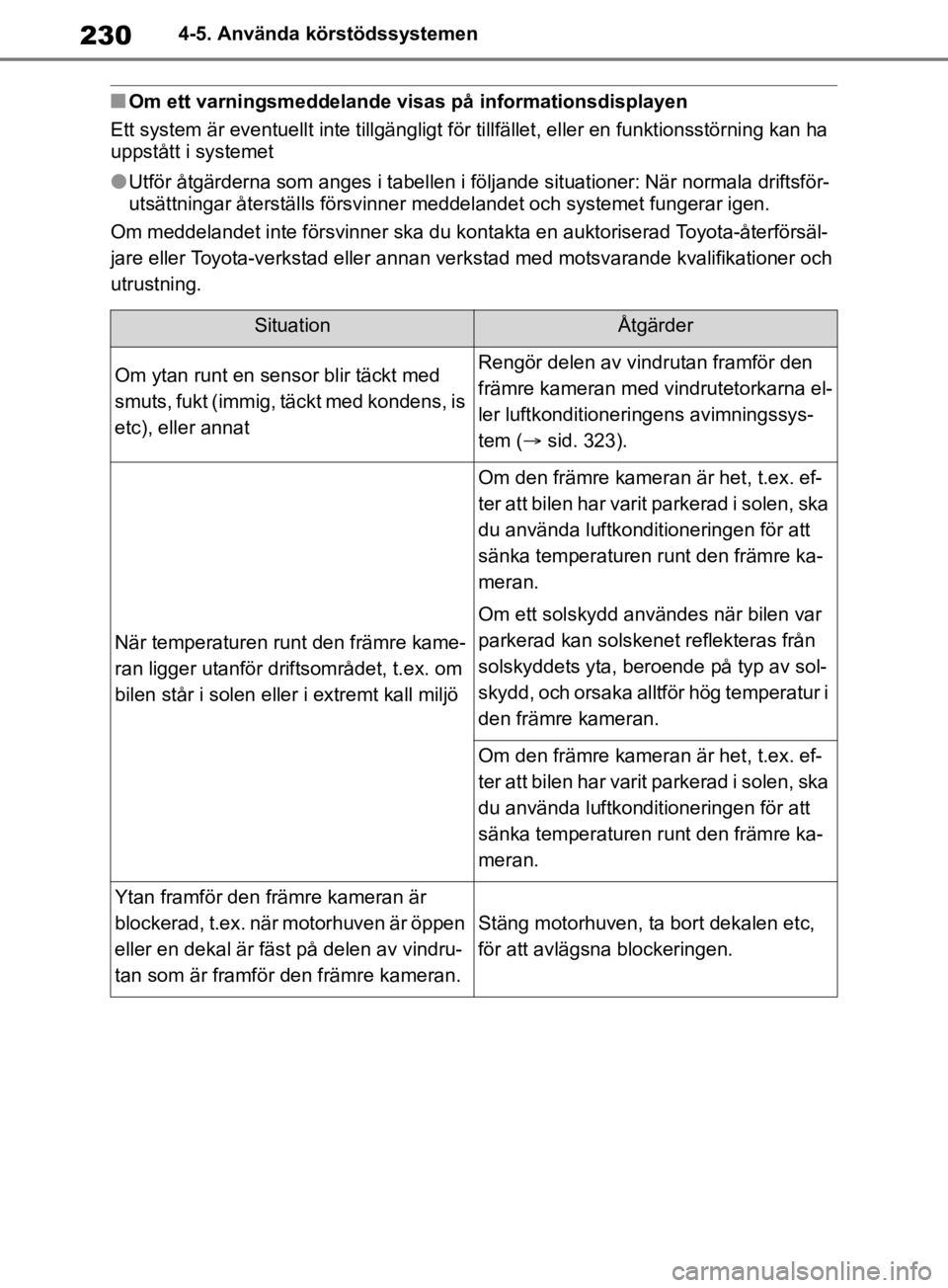 TOYOTA RAV4 2019 Bruksanvisningar (in Swedish) 2304-5. Använda körstödssystemen
nOm ett varningsmeddelande visas på informationsdisplayen
Ett system är eventuellt inte tillgängligt för tillfället, eller en funktionsstörning kan ha
uppst TOYOTA RAV4 2019 Bruksanvisningar (in Swedish) 2304-5. Använda körstödssystemen
nOm ett varningsmeddelande visas på informationsdisplayen
Ett system är eventuellt inte tillgängligt för tillfället, eller en funktionsstörning kan ha
uppst