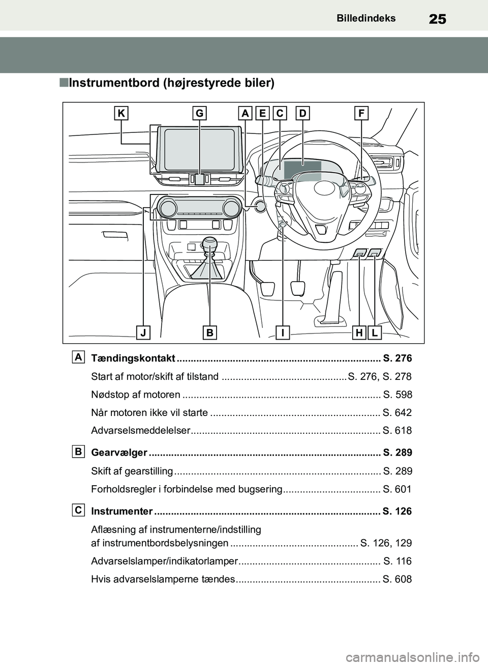 TOYOTA RAV4 2018 Brugsanvisning (in Danish) 25Billedindeks
nInstrumentbord (højrestyrede biler)
Tændingskontakt ......................................................................... S. 276
Start af motor/skift af tilstand ................ TOYOTA RAV4 2018 Brugsanvisning (in Danish) 25Billedindeks
nInstrumentbord (højrestyrede biler)
Tændingskontakt ......................................................................... S. 276
Start af motor/skift af tilstand ................