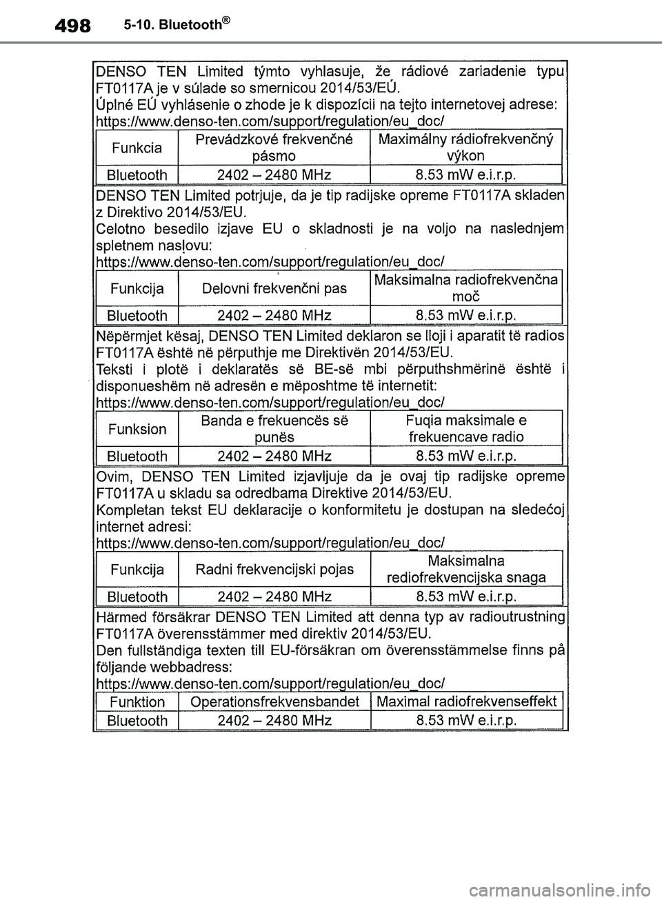 TOYOTA RAV4 2018  Brugsanvisning (in Danish) 4985-10. Bluetooth®
OM42B34DK.book  Page 498  Thursday, November 22, 2018  3:41 PM 