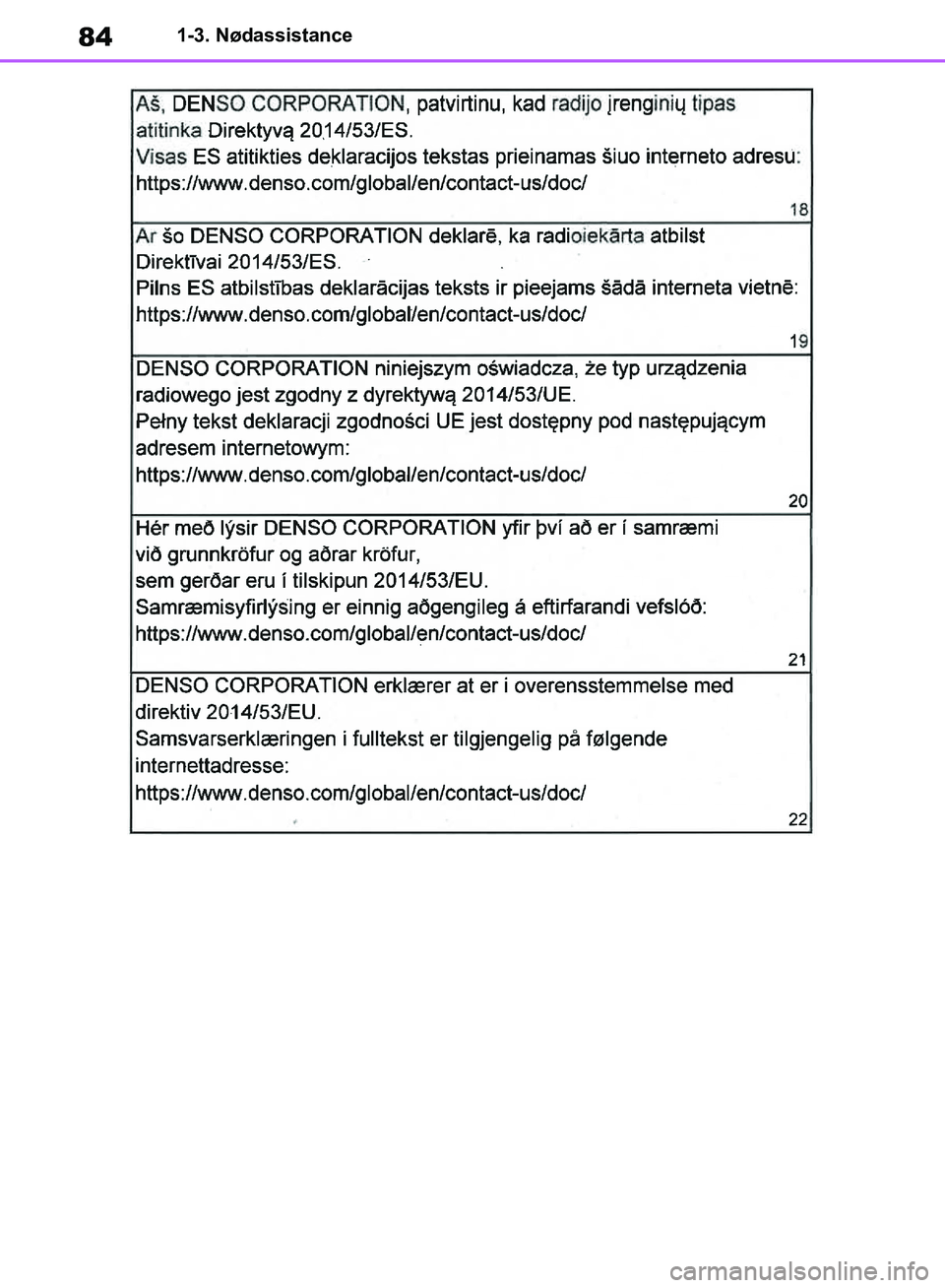 TOYOTA RAV4 2018  Brugsanvisning (in Danish) 841-3. Nødassistance
OM42B34DK.book  Page 84  Thursday, November 22, 2018  3:41 PM 