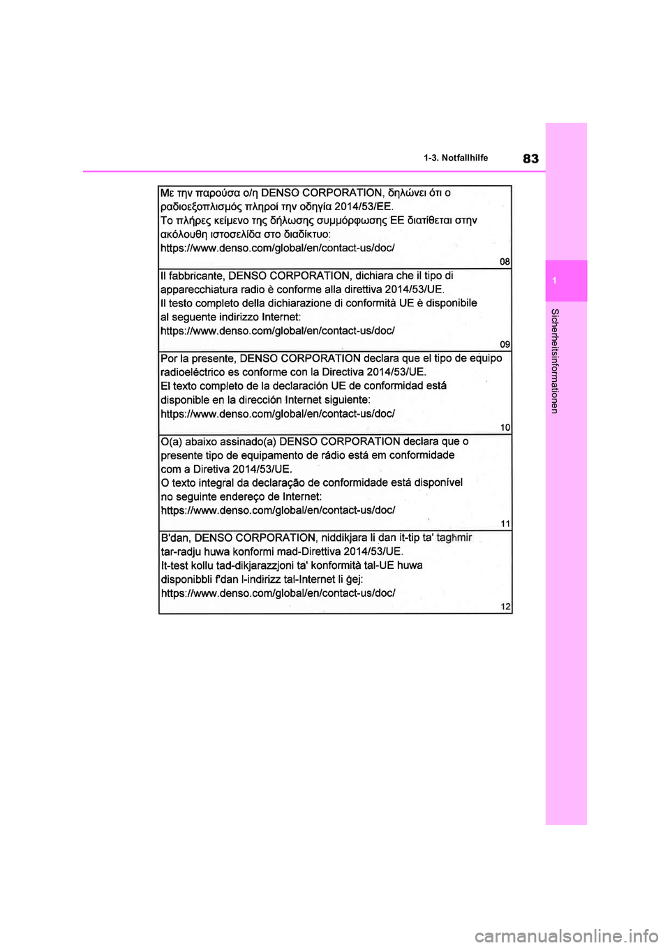 TOYOTA RAV4 2018  Betriebsanleitungen (in German) 83
1 
1-3. Notfallhilfe
Sicherheitsinformationen 