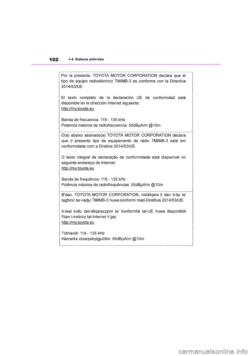 TOYOTA RAV4 2018 Manual del propietario (in Spanish) 1021-4. Sistema antirrobo TOYOTA RAV4 2018 Manual del propietario (in Spanish) 1021-4. Sistema antirrobo