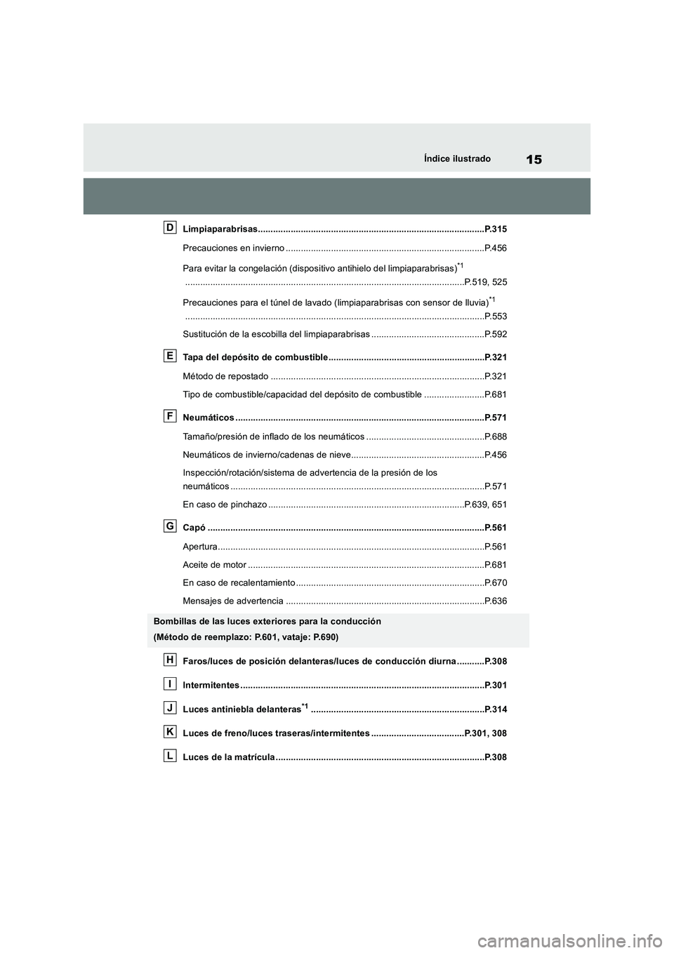 TOYOTA RAV4 2018 Manual del propietario (in Spanish) 15Índice ilustrado
Limpiaparabrisas..........................................................................................P.315
Precauciones en invierno ........................................... TOYOTA RAV4 2018 Manual del propietario (in Spanish) 15Índice ilustrado
Limpiaparabrisas..........................................................................................P.315
Precauciones en invierno ...........................................