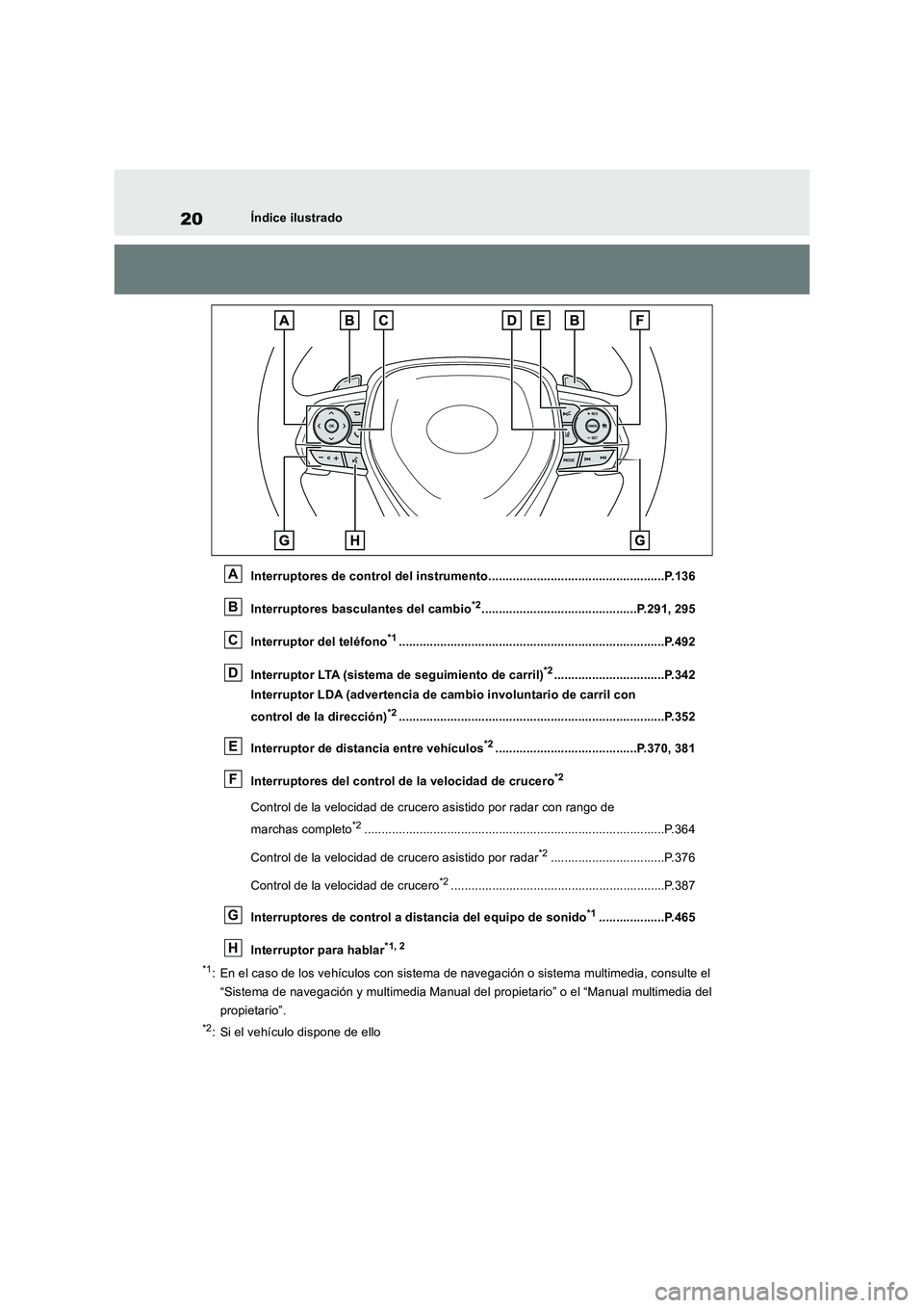 TOYOTA RAV4 2018 Manual del propietario (in Spanish) 20Índice ilustrado
Interruptores de control del instrumento...................................................P.136
Interruptores basculantes del cambio
*2............................................ TOYOTA RAV4 2018 Manual del propietario (in Spanish) 20Índice ilustrado
Interruptores de control del instrumento...................................................P.136
Interruptores basculantes del cambio
*2............................................