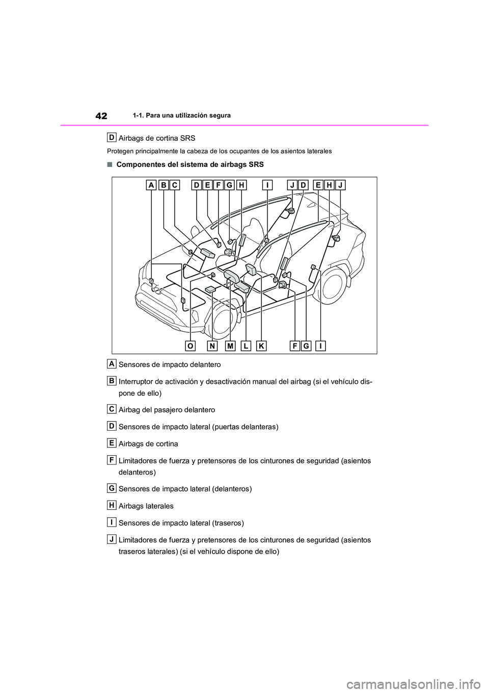 TOYOTA RAV4 2018 Manual del propietario (in Spanish) 421-1. Para una utilización segura
Airbags de cortina SRS
Protegen principalmente la cabeza de los ocupantes de los asientos laterales
■Componentes del sistema de airbags SRS
Sensores de impacto d TOYOTA RAV4 2018 Manual del propietario (in Spanish) 421-1. Para una utilización segura
Airbags de cortina SRS
Protegen principalmente la cabeza de los ocupantes de los asientos laterales
■Componentes del sistema de airbags SRS
Sensores de impacto d