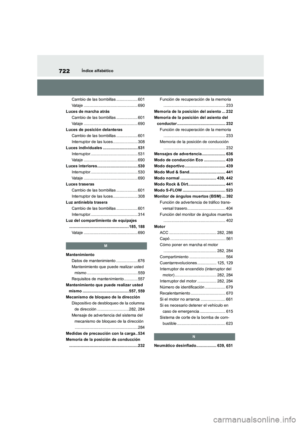 TOYOTA RAV4 2018 Manual del propietario (in Spanish) 722Índice alfabético
Cambio de las bombillas ................... 601
Vataje ................................................ 690
Luces de marcha atrás
Cambio de las bombillas ................... 60 TOYOTA RAV4 2018 Manual del propietario (in Spanish) 722Índice alfabético
Cambio de las bombillas ................... 601
Vataje ................................................ 690
Luces de marcha atrás
Cambio de las bombillas ................... 60