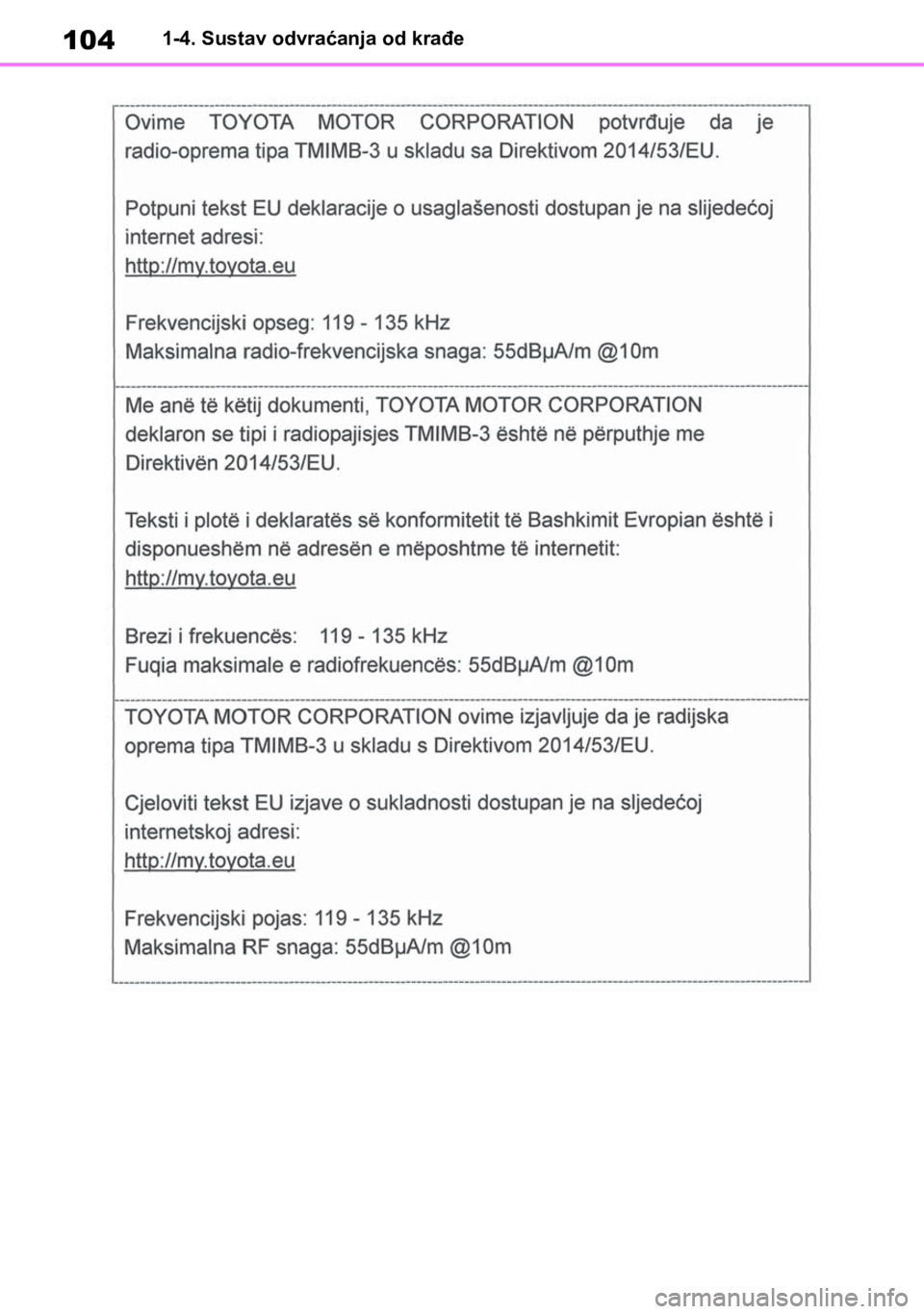 TOYOTA RAV4 2018  Upute Za Rukovanje (in Croatian) 1041-4. Sustav odvraćanja od krađe 