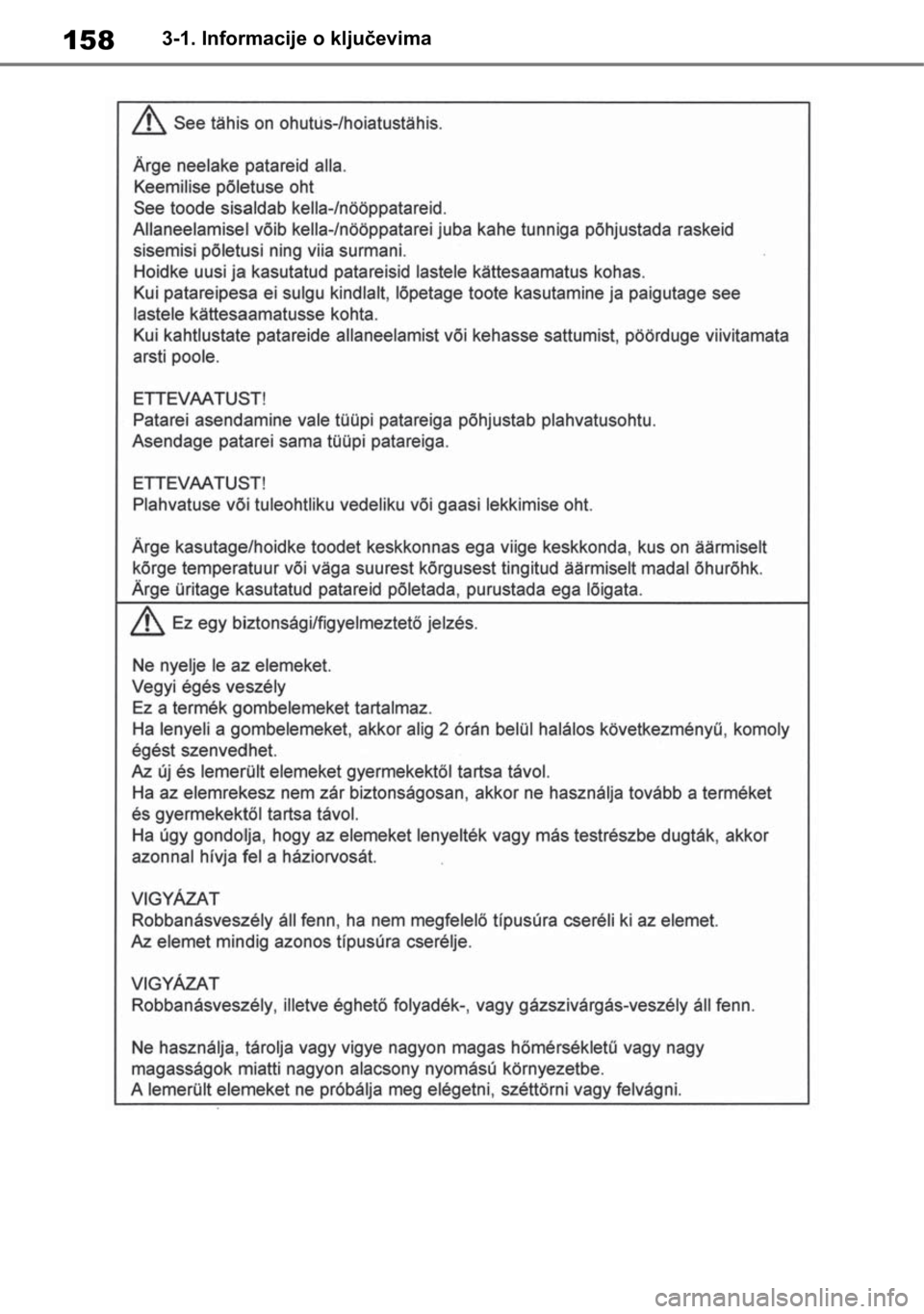TOYOTA RAV4 2018  Upute Za Rukovanje (in Croatian) 1583-1. Informacije o ključevima 