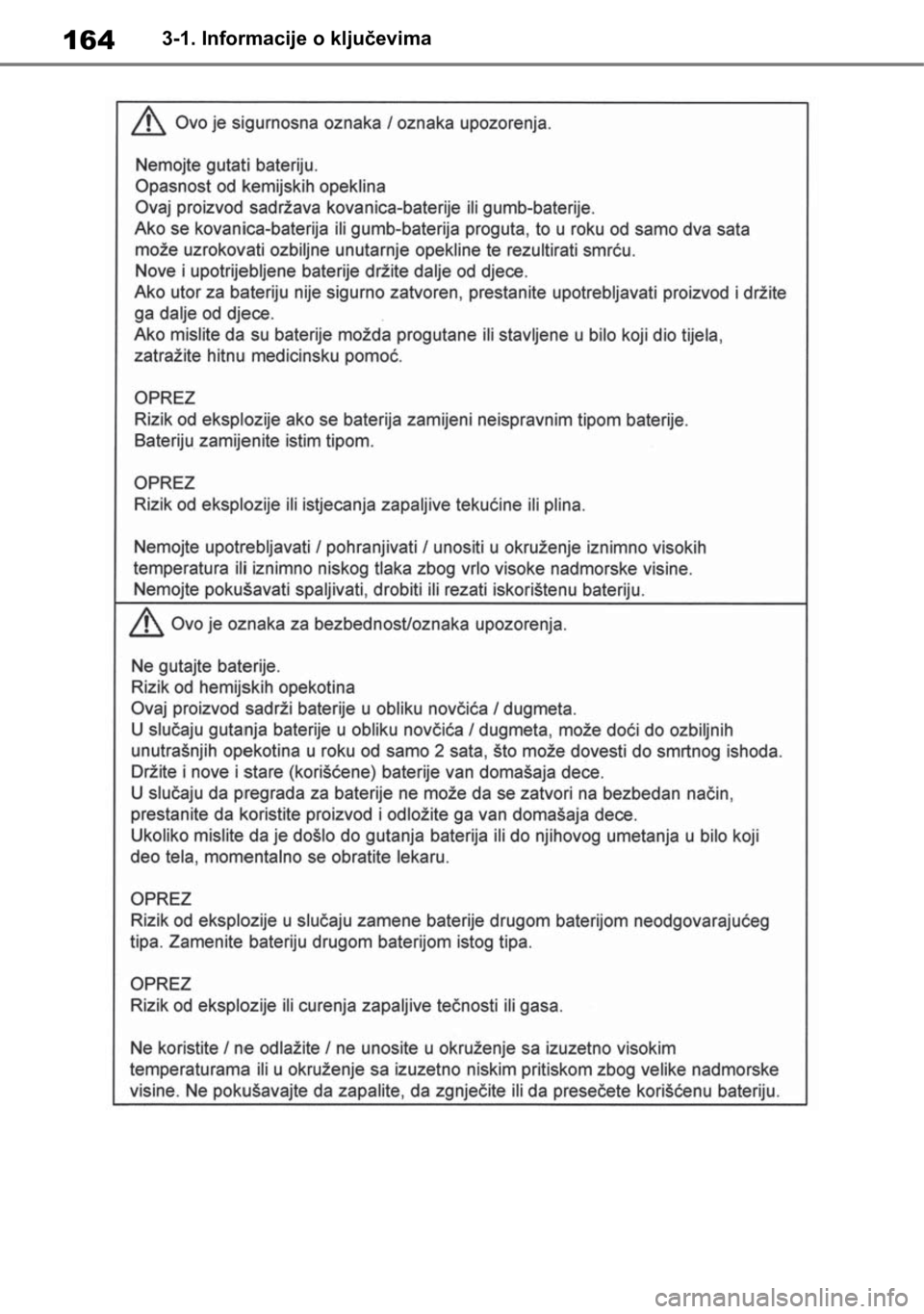 TOYOTA RAV4 2018  Upute Za Rukovanje (in Croatian) 1643-1. Informacije o ključevima 