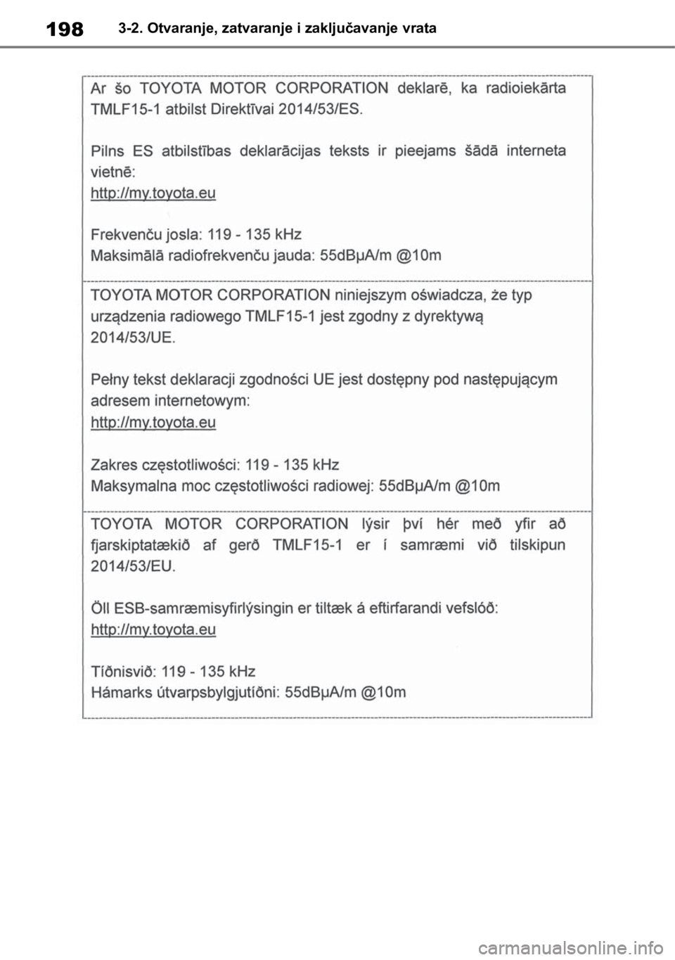 TOYOTA RAV4 2018  Upute Za Rukovanje (in Croatian) 1983-2. Otvaranje, zatvaranje i zaključavanje vrata 