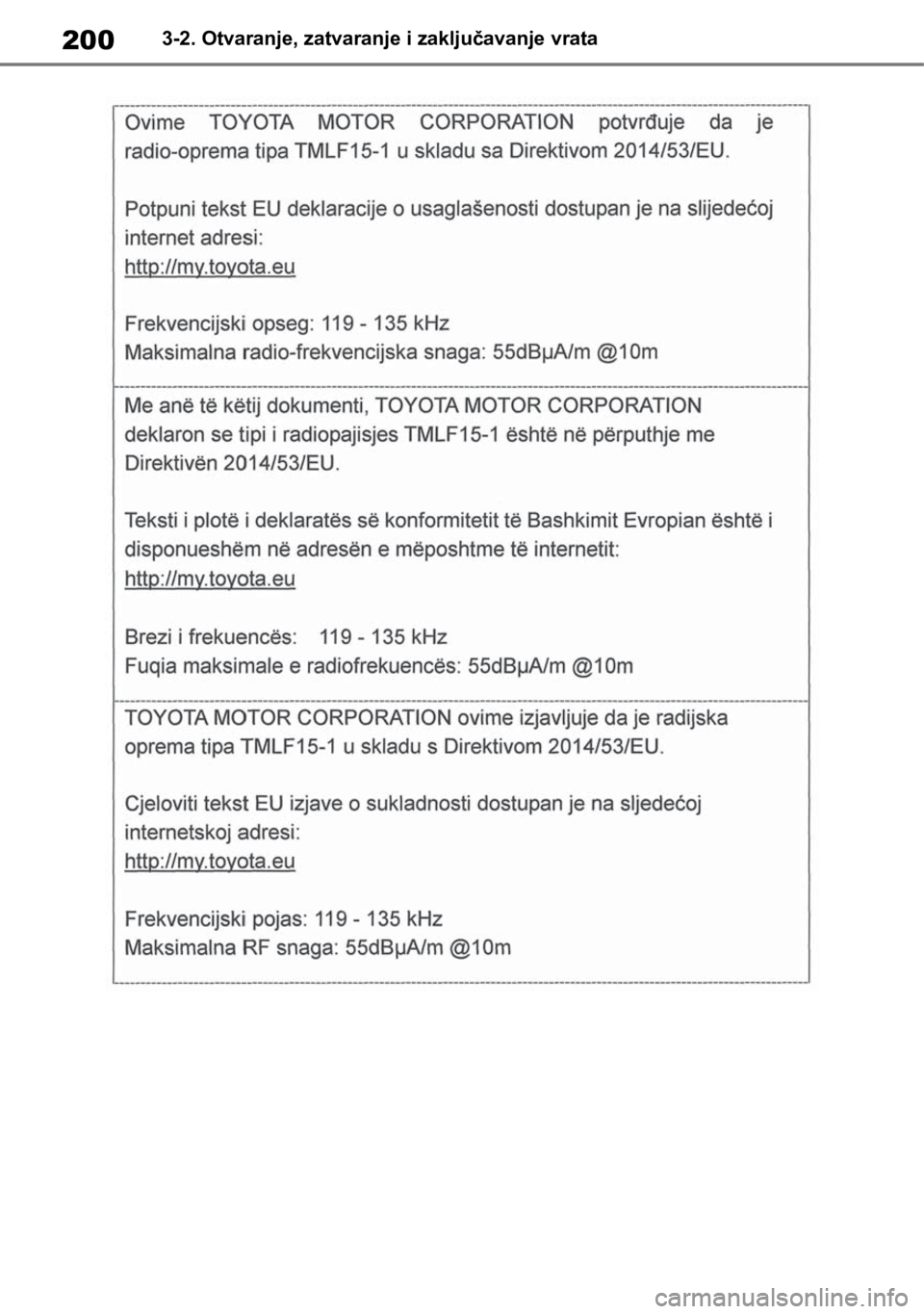TOYOTA RAV4 2018  Upute Za Rukovanje (in Croatian) 2003-2. Otvaranje, zatvaranje i zaključavanje vrata 
