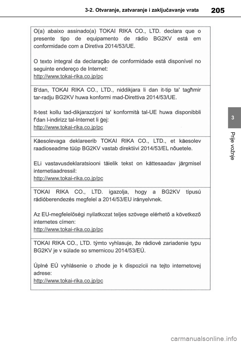 TOYOTA RAV4 2018  Upute Za Rukovanje (in Croatian) 205
3 3-2. Otvaranje, zatvaranje i zaključavanje vrata
Prije vožnje 