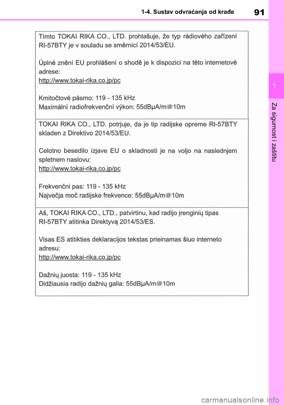 TOYOTA RAV4 2018  Upute Za Rukovanje (in Croatian) 91
1 1-4. Sustav odvraćanja od krađe
Za sigurnost i zaštitu 