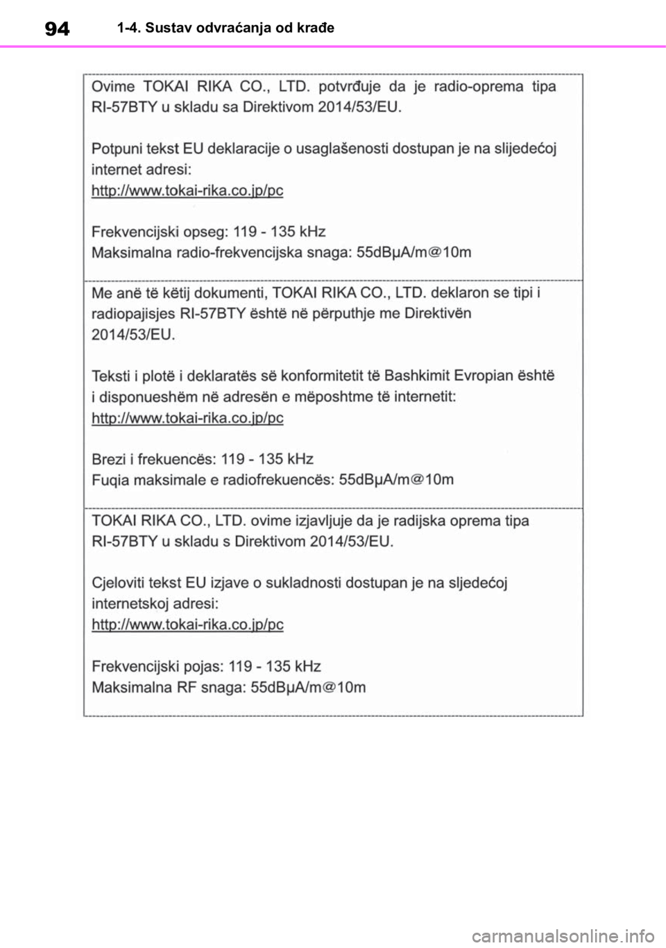 TOYOTA RAV4 2018  Upute Za Rukovanje (in Croatian) 941-4. Sustav odvraćanja od krađe 