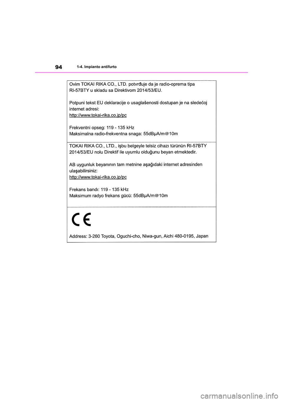 TOYOTA RAV4 2018 Manuale duso (in Italian) 941-4. Impianto antifurto TOYOTA RAV4 2018 Manuale duso (in Italian) 941-4. Impianto antifurto