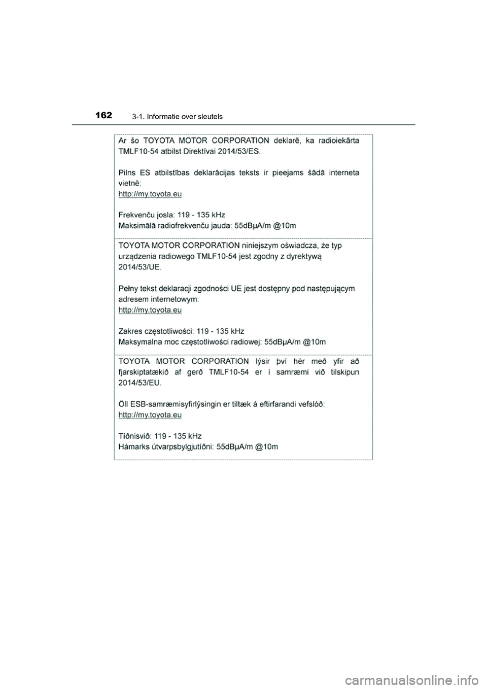 TOYOTA RAV4 2018  Instructieboekje (in Dutch) 1623-1. Informatie over sleutels
RAV4_OM_OM42B70E_(EE)
RAV4_OM_OM42B70E_(EE).book  Page 162  Thursday, July 6, 2017  9:19 AM 