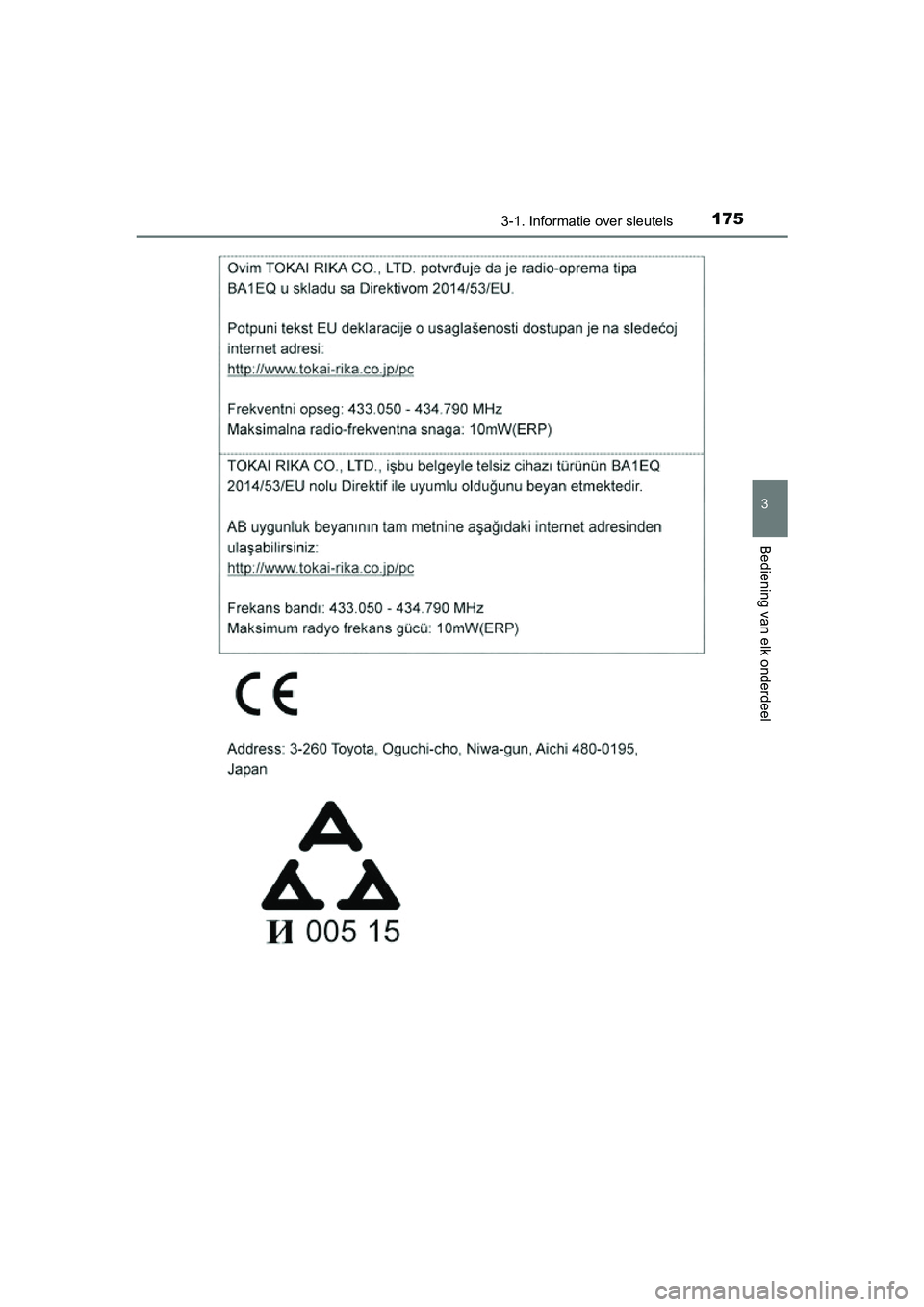 TOYOTA RAV4 2018  Instructieboekje (in Dutch) 1753-1. Informatie over sleutels
3
Bediening van elk onderdeel
RAV4_OM_OM42B70E_(EE)
RAV4_OM_OM42B70E_(EE).book  Page 175  Thursday, July 6, 2017  9:19 AM 