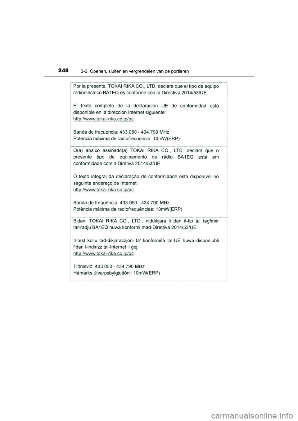TOYOTA RAV4 2018  Instructieboekje (in Dutch) 2483-2. Openen, sluiten en vergrendelen van de portieren
RAV4_OM_OM42B70E_(EE)
RAV4_OM_OM42B70E_(EE).book  Page 248  Thursday, July 6, 2017  9:19 AM 