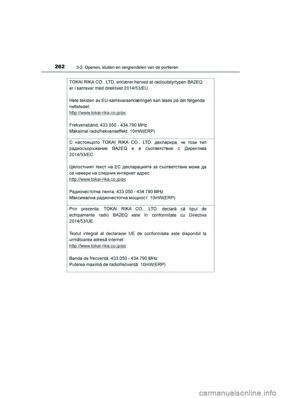 TOYOTA RAV4 2018  Instructieboekje (in Dutch) 2623-2. Openen, sluiten en vergrendelen van de portieren
RAV4_OM_OM42B70E_(EE)
RAV4_OM_OM42B70E_(EE).book  Page 262  Thursday, July 6, 2017  9:19 AM 