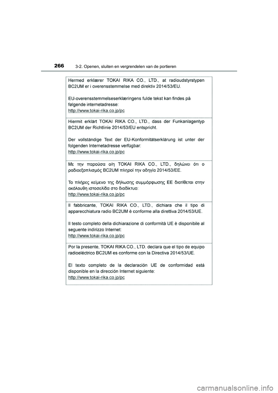 TOYOTA RAV4 2018  Instructieboekje (in Dutch) 2663-2. Openen, sluiten en vergrendelen van de portieren
RAV4_OM_OM42B70E_(EE)
RAV4_OM_OM42B70E_(EE).book  Page 266  Thursday, July 6, 2017  9:19 AM 