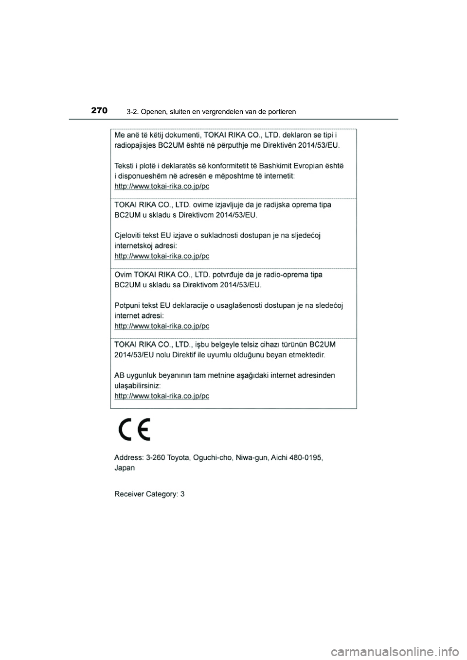 TOYOTA RAV4 2018 Instructieboekje (in Dutch) 2703-2. Openen, sluiten en vergrendelen van de portieren
RAV4_OM_OM42B70E_(EE)
RAV4_OM_OM42B70E_(EE).book Page 270 Thursday, July 6, 2017 9:19 AM TOYOTA RAV4 2018 Instructieboekje (in Dutch) 2703-2. Openen, sluiten en vergrendelen van de portieren
RAV4_OM_OM42B70E_(EE)
RAV4_OM_OM42B70E_(EE).book Page 270 Thursday, July 6, 2017 9:19 AM
