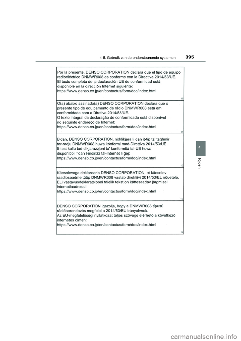 TOYOTA RAV4 2018 Instructieboekje (in Dutch) 3954-5. Gebruik van de ondersteunende systemen
4
Rijden
RAV4_OM_OM42B70E_(EE)
RAV4_OM_OM42B70E_(EE).book Page 395 Thursday, July 6, 2017 9:19 AM TOYOTA RAV4 2018 Instructieboekje (in Dutch) 3954-5. Gebruik van de ondersteunende systemen
4
Rijden
RAV4_OM_OM42B70E_(EE)
RAV4_OM_OM42B70E_(EE).book Page 395 Thursday, July 6, 2017 9:19 AM