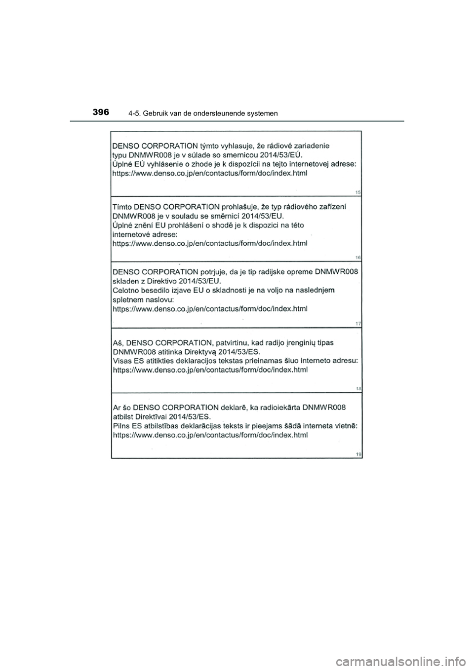 TOYOTA RAV4 2018 Instructieboekje (in Dutch) 3964-5. Gebruik van de ondersteunende systemen
RAV4_OM_OM42B70E_(EE)
RAV4_OM_OM42B70E_(EE).book Page 396 Thursday, July 6, 2017 9:19 AM TOYOTA RAV4 2018 Instructieboekje (in Dutch) 3964-5. Gebruik van de ondersteunende systemen
RAV4_OM_OM42B70E_(EE)
RAV4_OM_OM42B70E_(EE).book Page 396 Thursday, July 6, 2017 9:19 AM