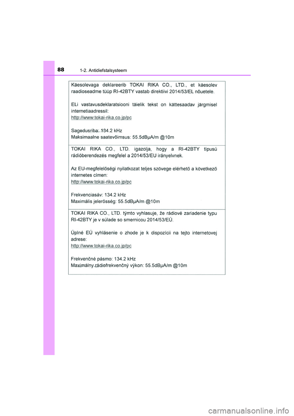 TOYOTA RAV4 2018 Instructieboekje (in Dutch) 881-2. Antidiefstalsysteem
RAV4_OM_OM42B70E_(EE)
RAV4_OM_OM42B70E_(EE).book Page 88 Thursday, July 6, 2017 9:19 AM TOYOTA RAV4 2018 Instructieboekje (in Dutch) 881-2. Antidiefstalsysteem
RAV4_OM_OM42B70E_(EE)
RAV4_OM_OM42B70E_(EE).book Page 88 Thursday, July 6, 2017 9:19 AM
