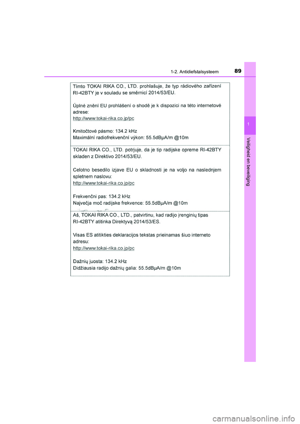 TOYOTA RAV4 2018 Instructieboekje (in Dutch) 891-2. Antidiefstalsysteem
1
RAV4_OM_OM42B70E_(EE)
Veiligheid en beveiliging
RAV4_OM_OM42B70E_(EE).book Page 89 Thursday, July 6, 2017 9:19 AM TOYOTA RAV4 2018 Instructieboekje (in Dutch) 891-2. Antidiefstalsysteem
1
RAV4_OM_OM42B70E_(EE)
Veiligheid en beveiliging
RAV4_OM_OM42B70E_(EE).book Page 89 Thursday, July 6, 2017 9:19 AM