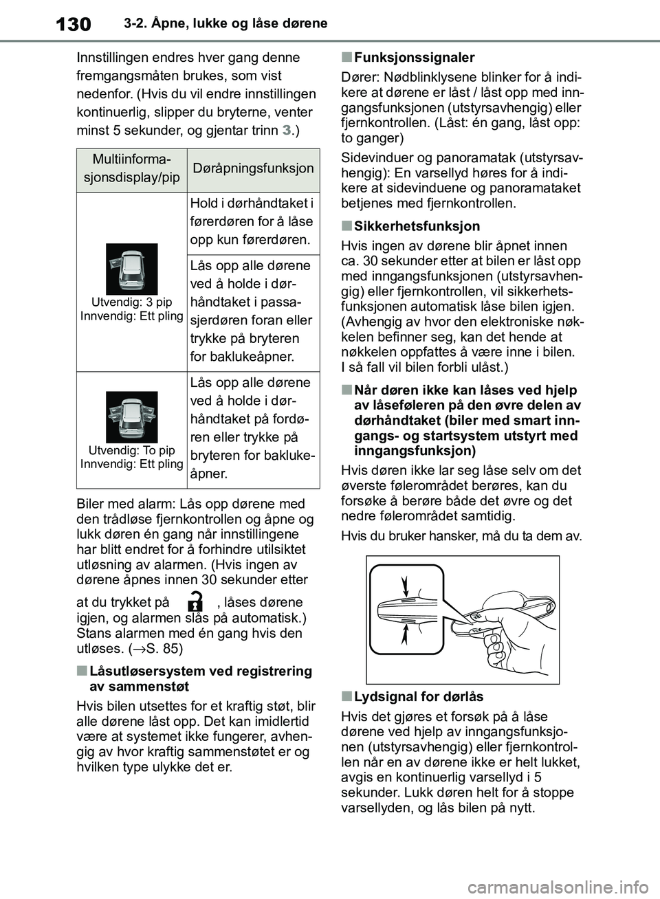 TOYOTA RAV4 2018 Instruksjoner for bruk (in Norwegian) 130
OM42B46NO
3-2. Åpne, lukke og låse dørene
Innstillingen endres hver gang denne
fremgangsmåten brukes, som vist
nedenfor. (Hvis du vil endre innstillingen
kontinuerlig, slipper du bryterne, TOYOTA RAV4 2018 Instruksjoner for bruk (in Norwegian) 130
OM42B46NO
3-2. Åpne, lukke og låse dørene
Innstillingen endres hver gang denne
fremgangsmåten brukes, som vist
nedenfor. (Hvis du vil endre innstillingen
kontinuerlig, slipper du bryterne,