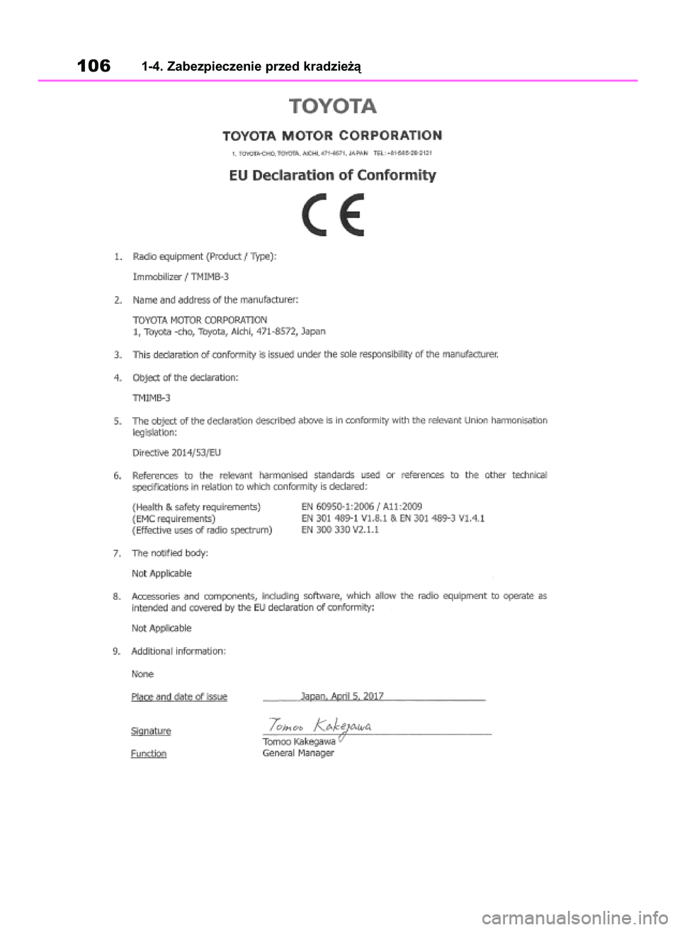 TOYOTA RAV4 2018  Instrukcja obsługi (in Polish) 1061-4. Zabezpieczenie przed kradzie˝à
43 RAV4 OM42B34E  19/12/18  12:18  Page 106 