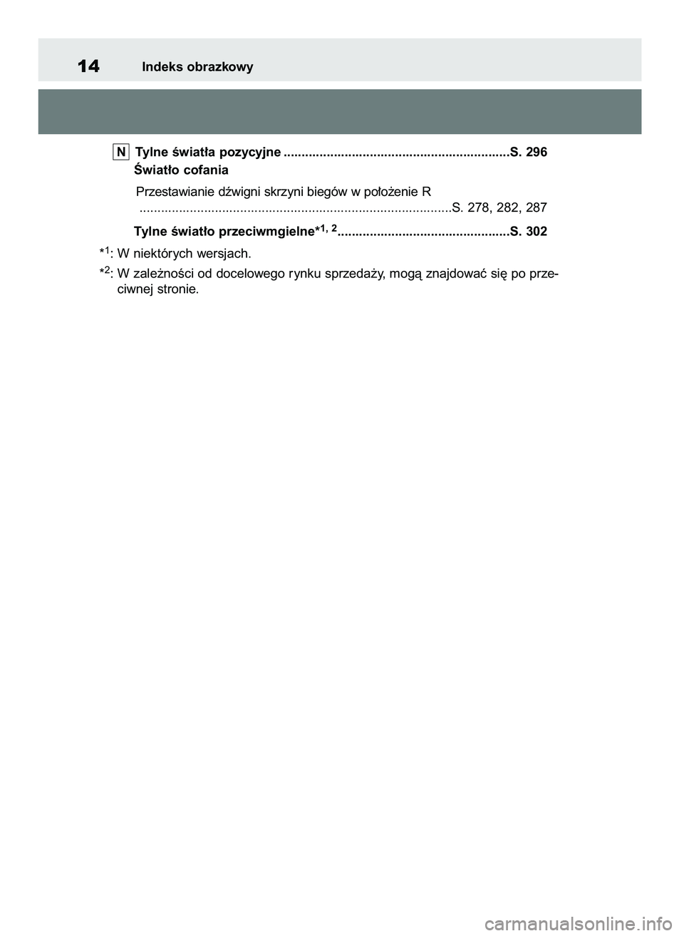 TOYOTA RAV4 2018 Instrukcja obsługi (in Polish) Tylne Êwiat∏a pozycyjne ...............................................................S. 296
Âwiat∏o cofania
Przestawianie dêwigni skrzyni biegów w po∏o˝enie R
............................ TOYOTA RAV4 2018 Instrukcja obsługi (in Polish) Tylne Êwiat∏a pozycyjne ...............................................................S. 296
Âwiat∏o cofania
Przestawianie dêwigni skrzyni biegów w po∏o˝enie R
............................