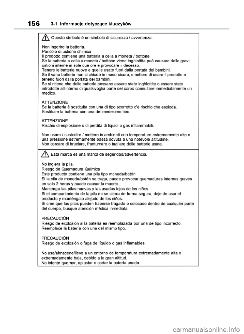 TOYOTA RAV4 2018  Instrukcja obsługi (in Polish) 1563-1. Informacje dotyczàce kluczyków
43 RAV4 OM42B34E  19/12/18  12:19  Page 156 