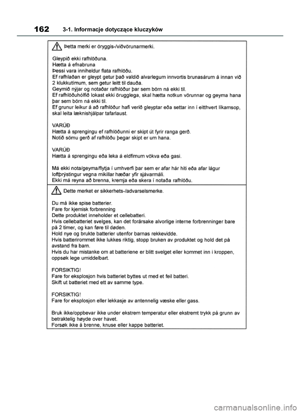 TOYOTA RAV4 2018  Instrukcja obsługi (in Polish) 1623-1. Informacje dotyczàce kluczyków
43 RAV4 OM42B34E  19/12/18  12:19  Page 162 