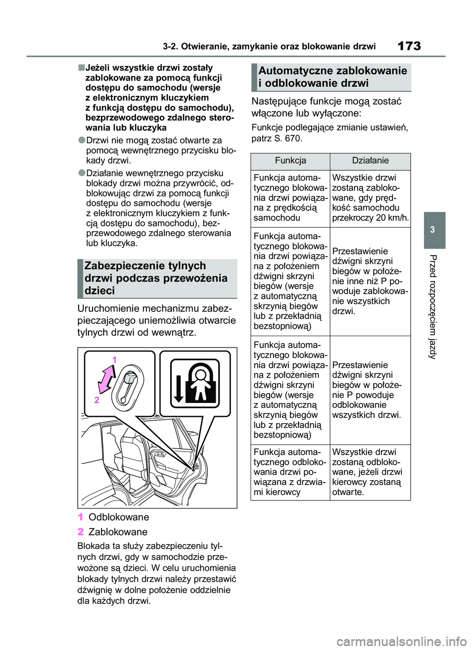 TOYOTA RAV4 2018  Instrukcja obsługi (in Polish) Je˝eli wszystkie drzwi zosta∏y 
zablokowane za pomocà funkcji
dost´pu do samochodu (wersje
z elektronicznym kluczykiem
z funkcjà dost´pu do samochodu),
bezprzewodowego zdalnego stero-
wania lub