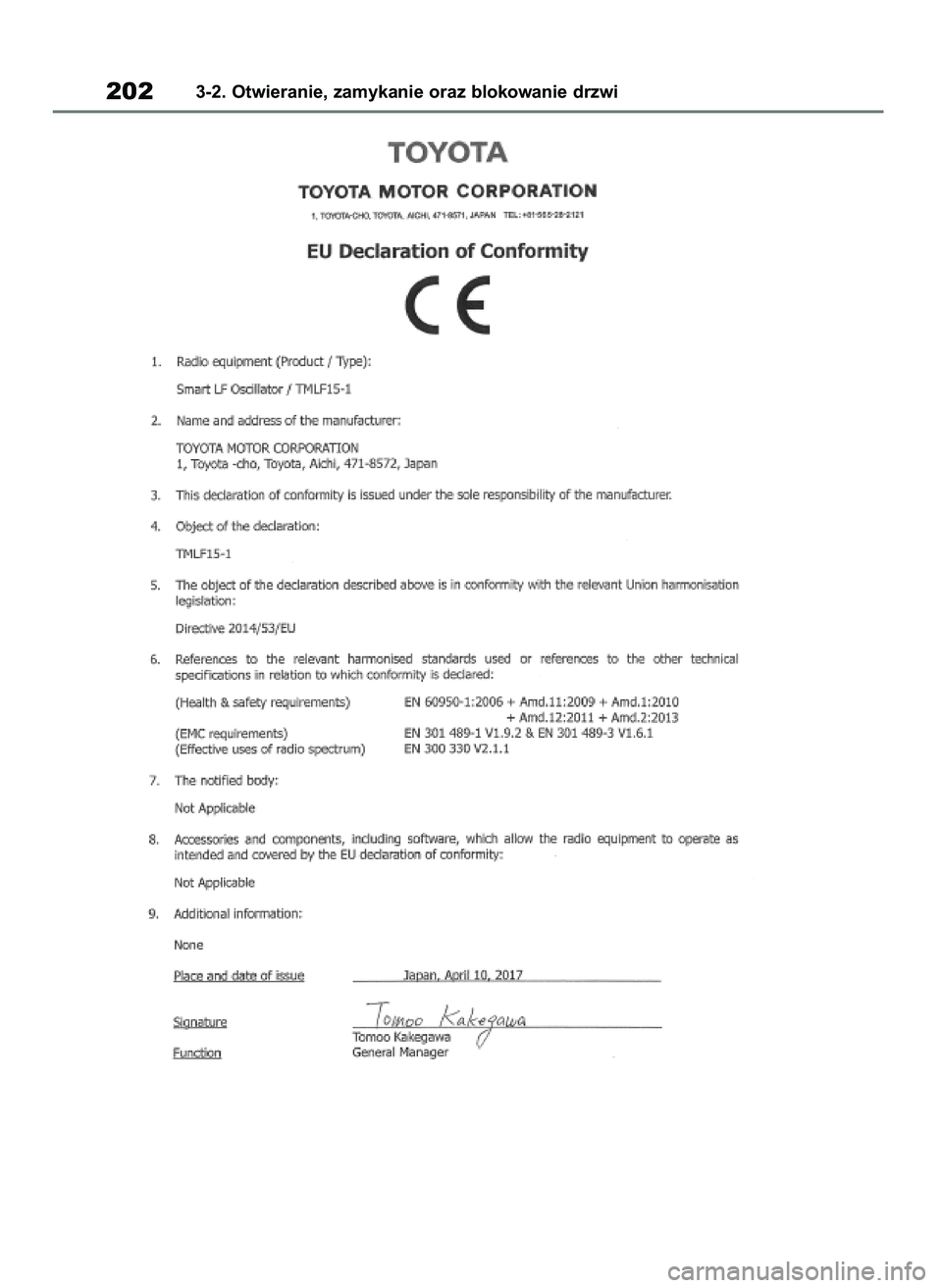 TOYOTA RAV4 2018  Instrukcja obsługi (in Polish) 2023-2. Otwieranie, zamykanie oraz blokowanie drzwi
43 RAV4 OM42B34E  19/12/18  12:19  Page 202 