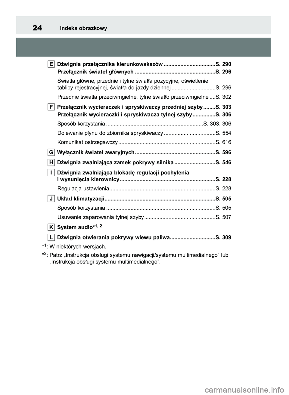 TOYOTA RAV4 2018 Instrukcja obsługi (in Polish) Dêwignia prze∏àcznika kierunkowskazów ..................................S. 290
Prze∏àcznik Êwiate∏ g∏ównych .....................................................S. 296
Âwiat∏a g∏ów TOYOTA RAV4 2018 Instrukcja obsługi (in Polish) Dêwignia prze∏àcznika kierunkowskazów ..................................S. 290
Prze∏àcznik Êwiate∏ g∏ównych .....................................................S. 296
Âwiat∏a g∏ów