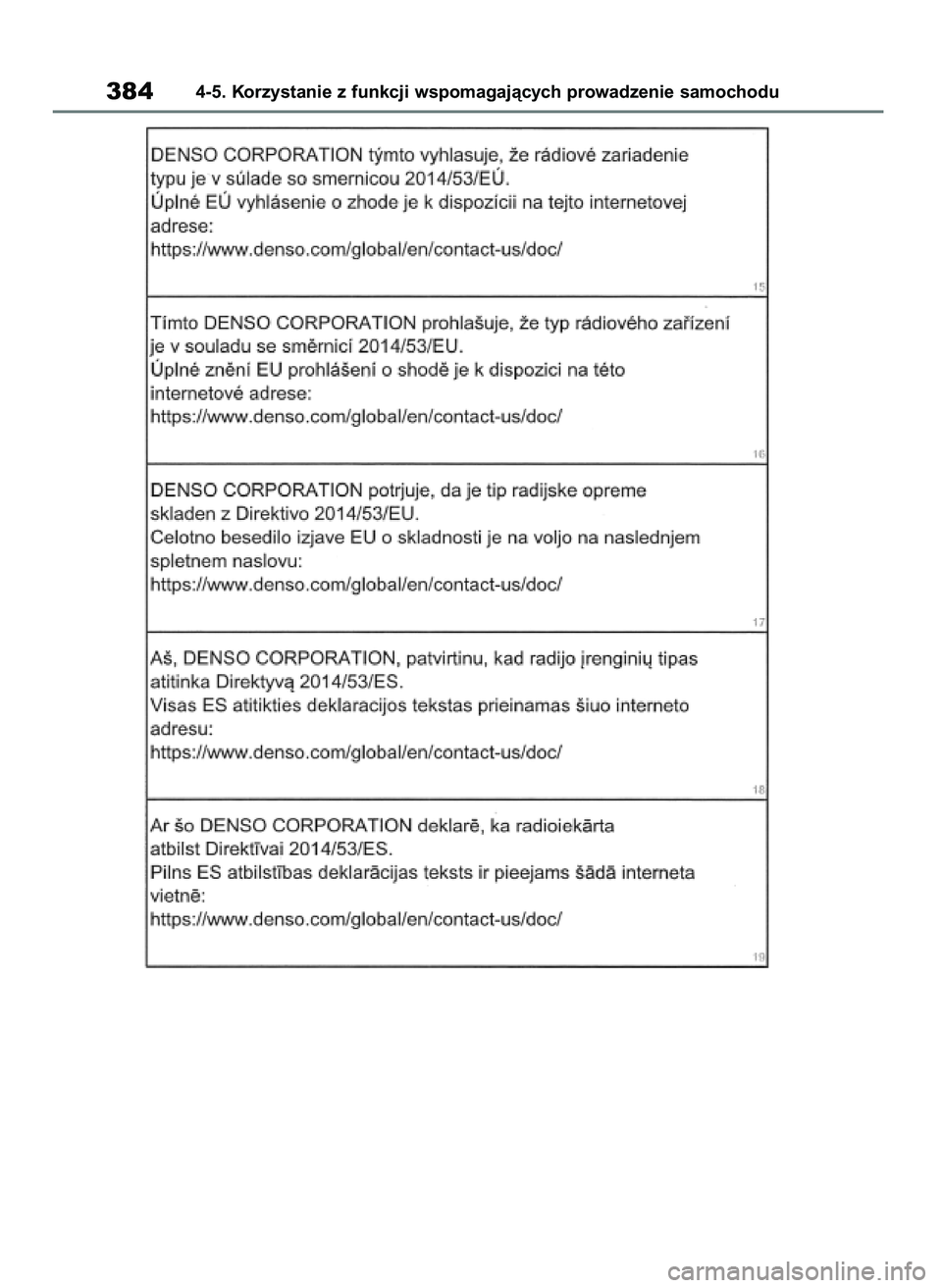TOYOTA RAV4 2018 Instrukcja obsługi (in Polish) 3844-5. Korzystanie z funkcji wspomagajàcych prowadzenie samochodu
43 RAV4 OM42B34E 19/12/18 12:21 Page 384 TOYOTA RAV4 2018 Instrukcja obsługi (in Polish) 3844-5. Korzystanie z funkcji wspomagajàcych prowadzenie samochodu
43 RAV4 OM42B34E 19/12/18 12:21 Page 384
