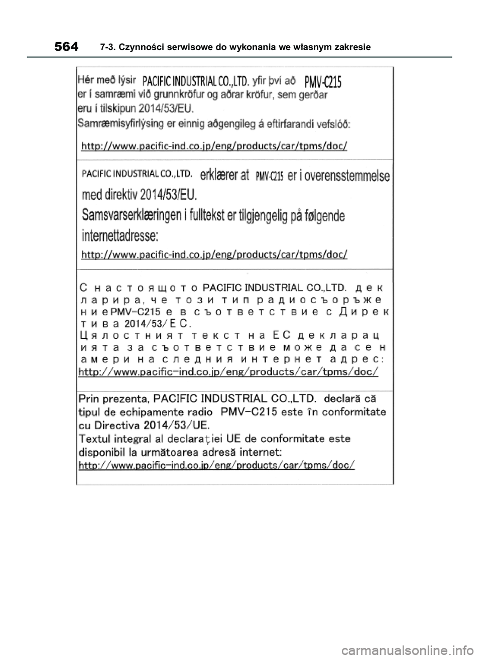 TOYOTA RAV4 2018  Instrukcja obsługi (in Polish) 5647-3. CzynnoÊci serwisowe do wykonania we w∏asnym zakresie
43 RAV4 OM42B34E  19/12/18  12:23  Page 564 