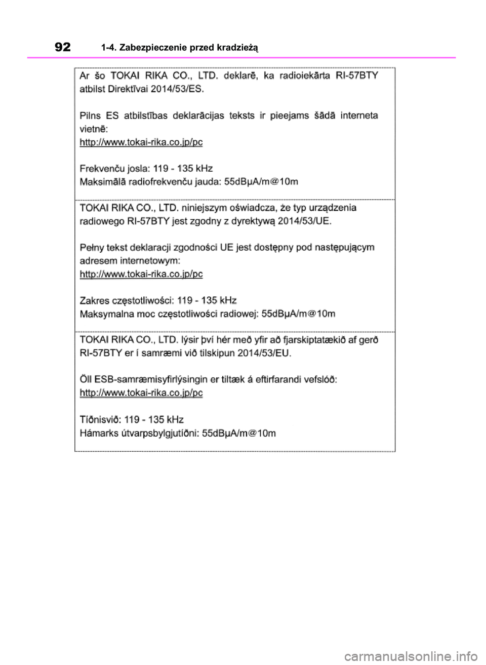 TOYOTA RAV4 2018 Instrukcja obsługi (in Polish) 921-4. Zabezpieczenie przed kradzie˝à
43 RAV4 OM42B34E 19/12/18 12:18 Page 92 TOYOTA RAV4 2018 Instrukcja obsługi (in Polish) 921-4. Zabezpieczenie przed kradzie˝à
43 RAV4 OM42B34E 19/12/18 12:18 Page 92