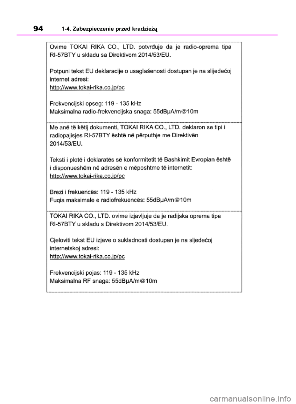 TOYOTA RAV4 2018 Instrukcja obsługi (in Polish) 941-4. Zabezpieczenie przed kradzie˝à
43 RAV4 OM42B34E 19/12/18 12:18 Page 94 TOYOTA RAV4 2018 Instrukcja obsługi (in Polish) 941-4. Zabezpieczenie przed kradzie˝à
43 RAV4 OM42B34E 19/12/18 12:18 Page 94