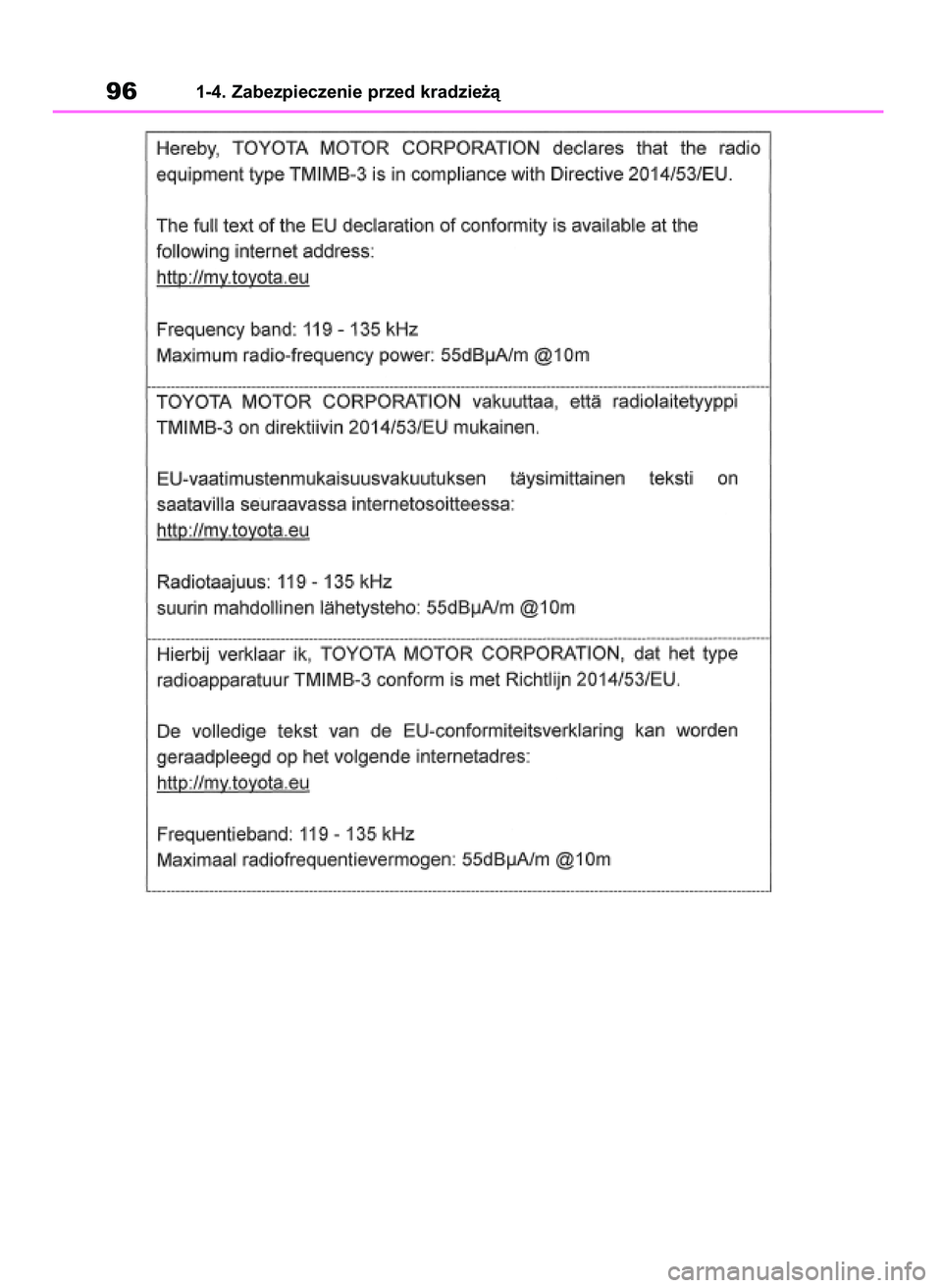 TOYOTA RAV4 2018 Instrukcja obsługi (in Polish) 961-4. Zabezpieczenie przed kradzie˝à
43 RAV4 OM42B34E 19/12/18 12:18 Page 96 TOYOTA RAV4 2018 Instrukcja obsługi (in Polish) 961-4. Zabezpieczenie przed kradzie˝à
43 RAV4 OM42B34E 19/12/18 12:18 Page 96