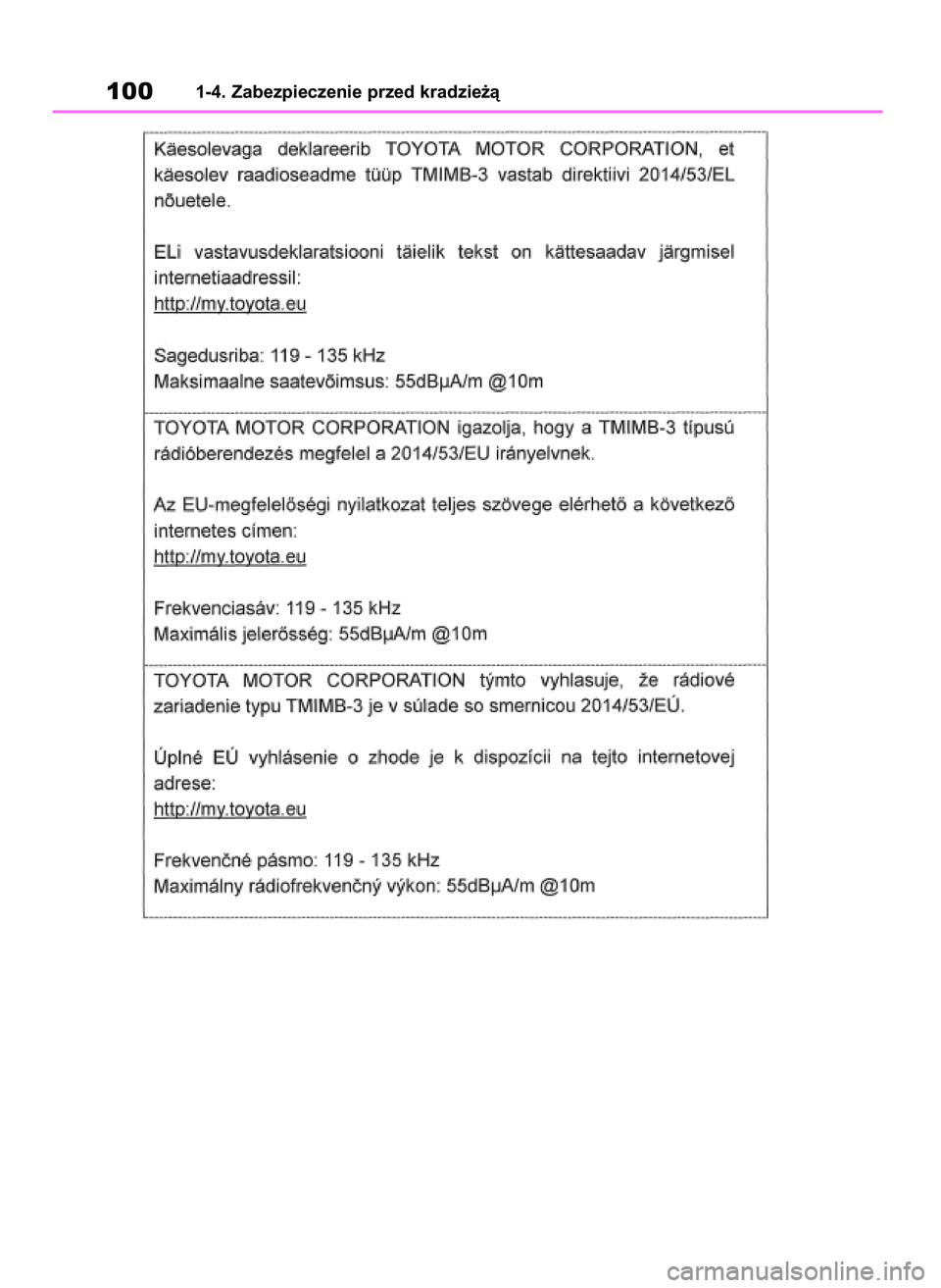 TOYOTA RAV4 2018 Instrukcja obsługi (in Polish) 1001-4. Zabezpieczenie przed kradzie˝à
43 RAV4 OM42B34E 19/12/18 12:18 Page 100 TOYOTA RAV4 2018 Instrukcja obsługi (in Polish) 1001-4. Zabezpieczenie przed kradzie˝à
43 RAV4 OM42B34E 19/12/18 12:18 Page 100
