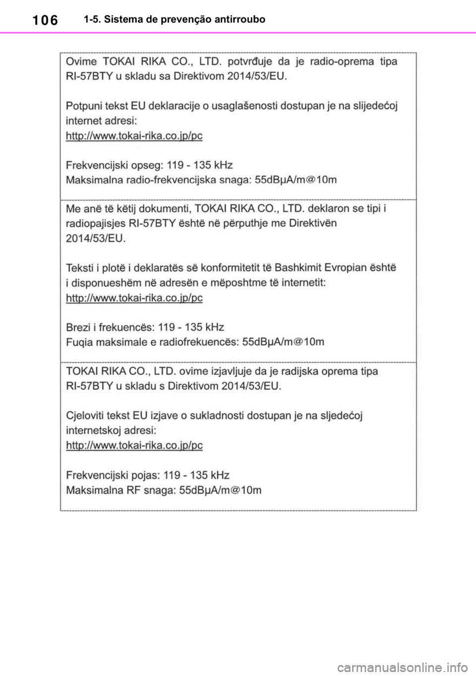 TOYOTA RAV4 2018  Manual de utilização (in Portuguese) 106������6�L�V�W�H�P�D��G�H��S�U�H�Y�H�Q�o�m�R��D�Q�W�L�U�U�R�X�E�R 