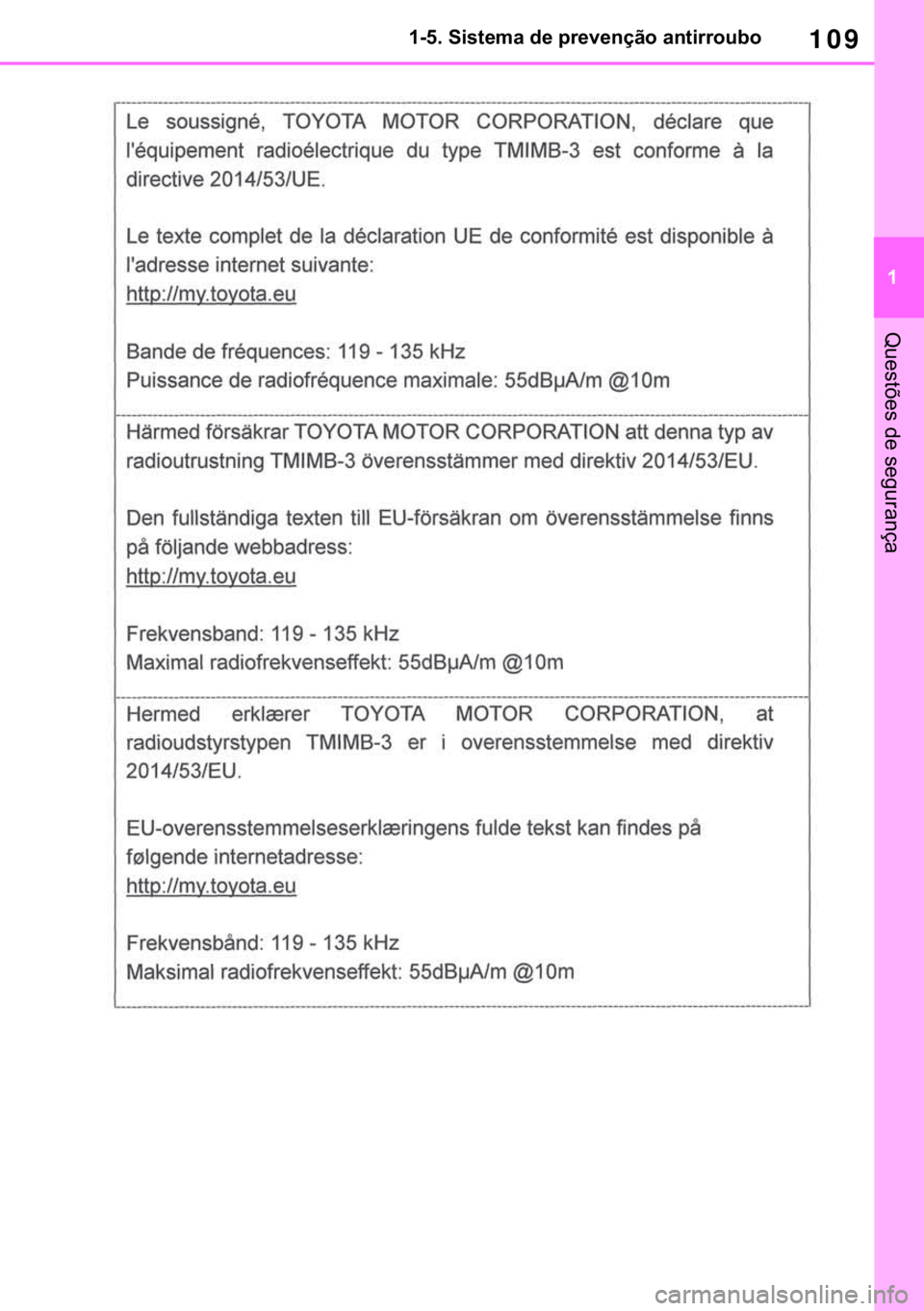 TOYOTA RAV4 2018  Manual de utilização (in Portuguese) 109
� ������6�L�V�W�H�P�D��G�H��S�U�H�Y�H�Q�o�m�R��D�Q�W�L�U�U�R�X�E�R
�4�X�H�V�W�}�H�V��G�H��V�H�J�X�U�D�Q�o�D 