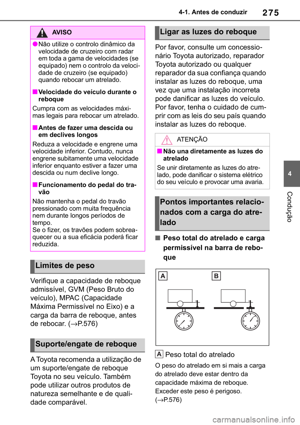 TOYOTA RAV4 2018  Manual de utilização (in Portuguese) 275
� ������$�Q�W�H�V��G�H��F�R�Q�G�X�]�L�U
�&�R�Q�G�X�o�m�R
�9�H�U�L�I�L�T�X�H��D��F�D�S�D�F�L�G�D�G�H��G�H��U�H�E�R�T�X�H�
�D�G�P�L�V�V�t�Y�H�O���*�9�0���3�H�V�R��%�U�X�W�R��G�R�