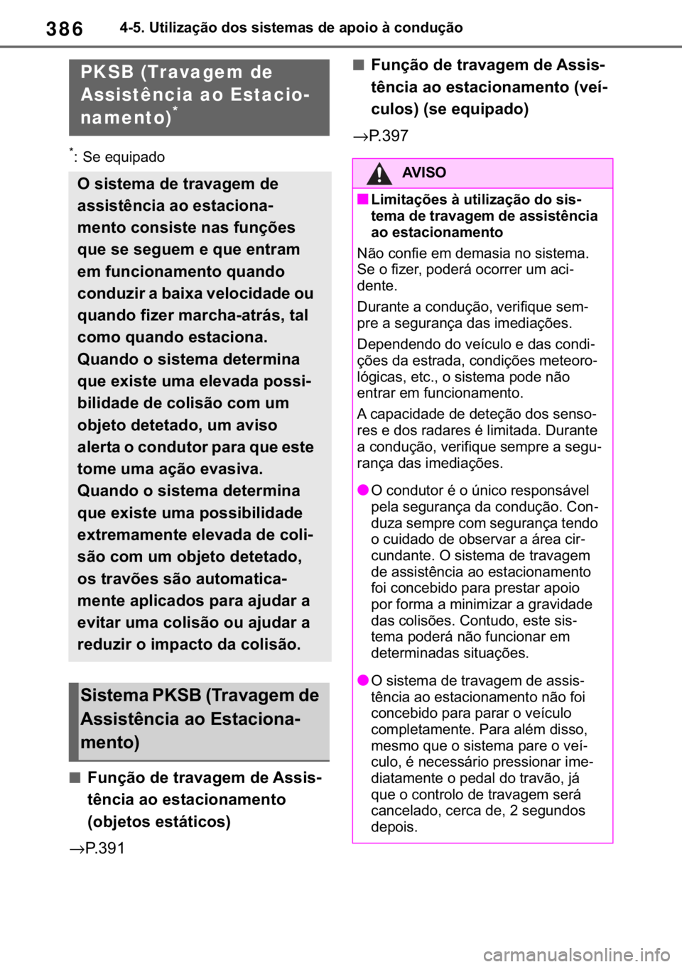 TOYOTA RAV4 2018  Manual de utilização (in Portuguese) 386������8�W�L�O�L�]�D�o�m�R��G�R�V��V�L�V�W�H�P�D�V��G�H��D�S�R�L�R��j��F�R�Q�G�X�o�m�R
�
� �6�H��H�T�X�L�S�D�G�R
■�)�X�Q�o�m�R��G�H��W�U�D�Y�D�J�H�P��G�H��$�V�V�L�V-
�W�r�Q�F�L�D�