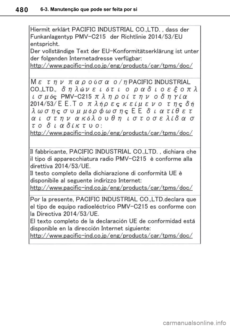 TOYOTA RAV4 2018  Manual de utilização (in Portuguese) 480������0�D�Q�X�W�H�Q�o�m�R��T�X�H��S�R�G�H��V�H�U��I�H�L�W�D��S�R�U��V�L 